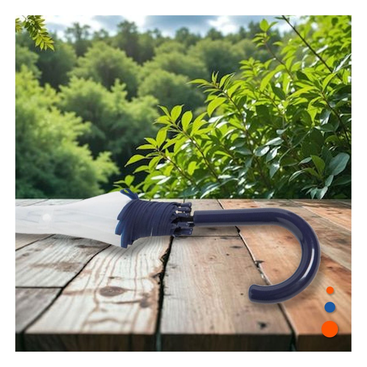 UMBRELA DE MANGO LARGO TRANSPARENTE CON BORDE AZUL ESTILO CLASICO Y+LIGAS REGALO - 1
