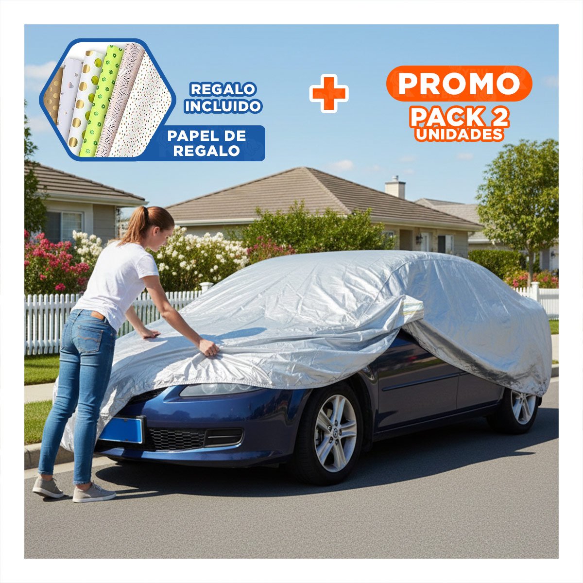 PACK2 COBERTOR PROTECTOR PARA VEHICULO L 480X175X120CM GRIS Y+PAPEL REGALO - 1