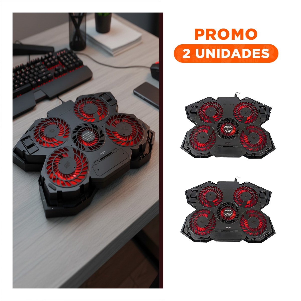 PACK2 ENFRIADOR PARA LAPTOP 5 VENTILADORES COMPACTO Y POTENTE NEGRO - 1
