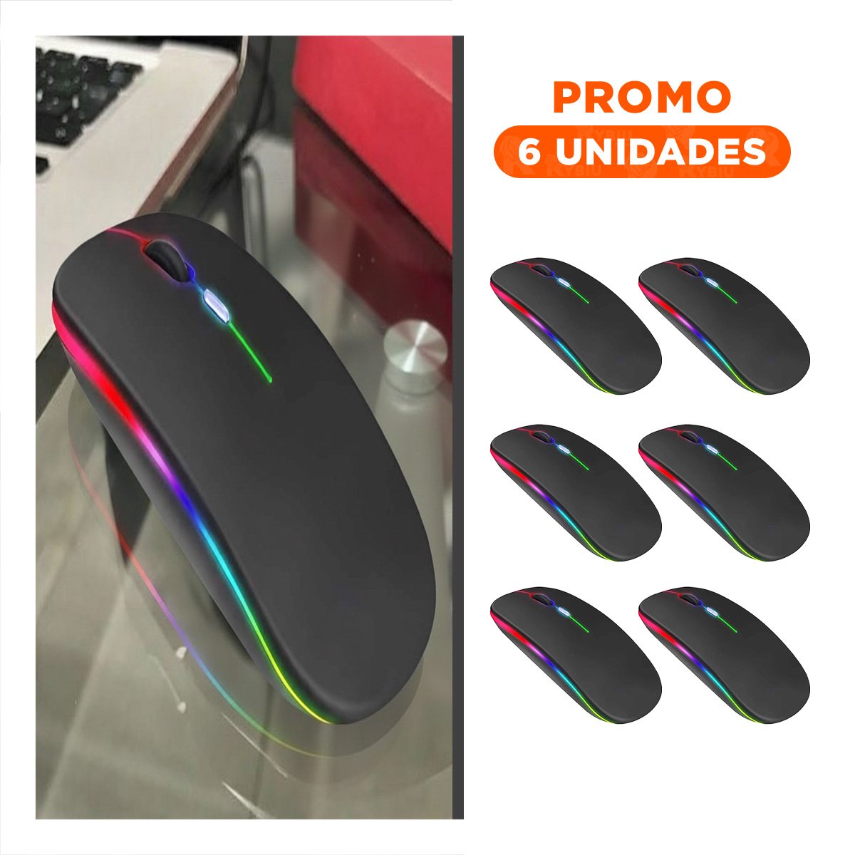 PACK6 RATON GAMER NEGRO PARA LAPTOP Y PC MOVIMIENTO NATURAL - 1