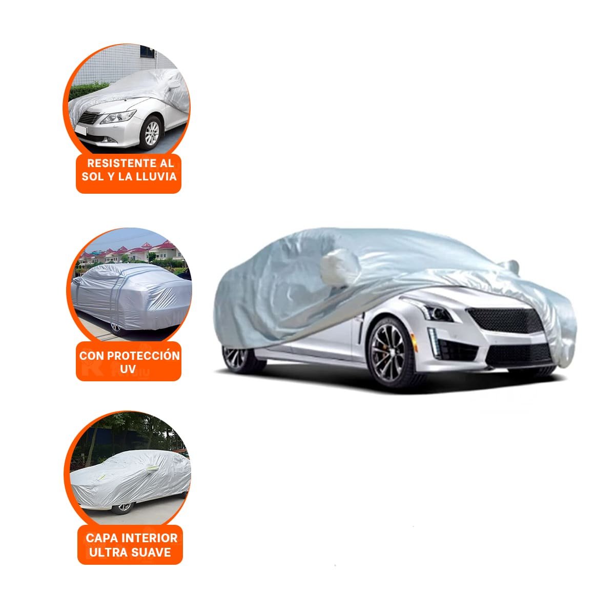 FUNDA AUTOMOTRIZ XL 540X175X120CM GRIS USO EXTERIOR COMPLETO Y+LIGAS REGALO - 3
