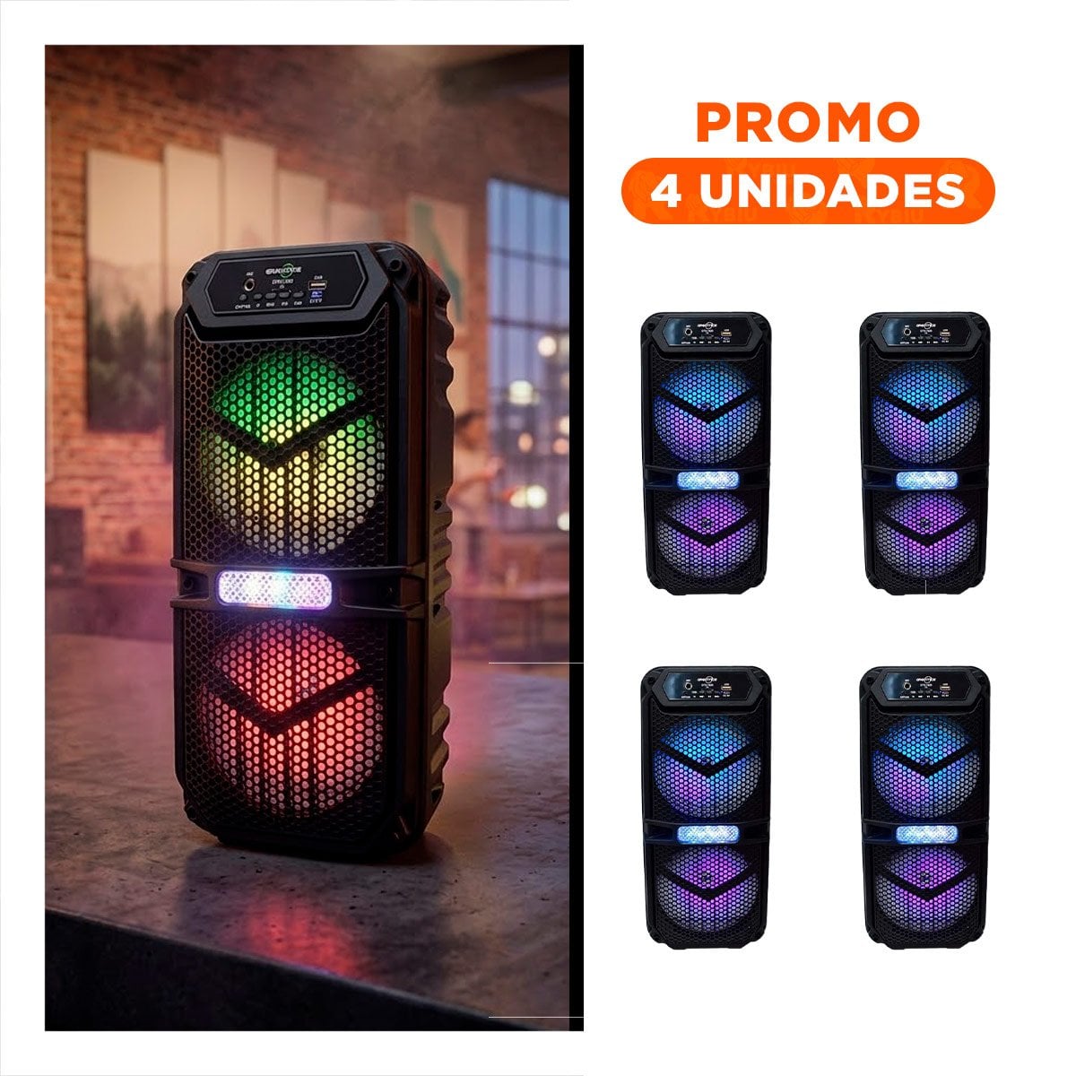 PACK4 BOCINA RECARGABLE COLOR NEGRO 6,5 PULGADAS CON SONIDO POTENTE Y+REGALO STICKER - 1