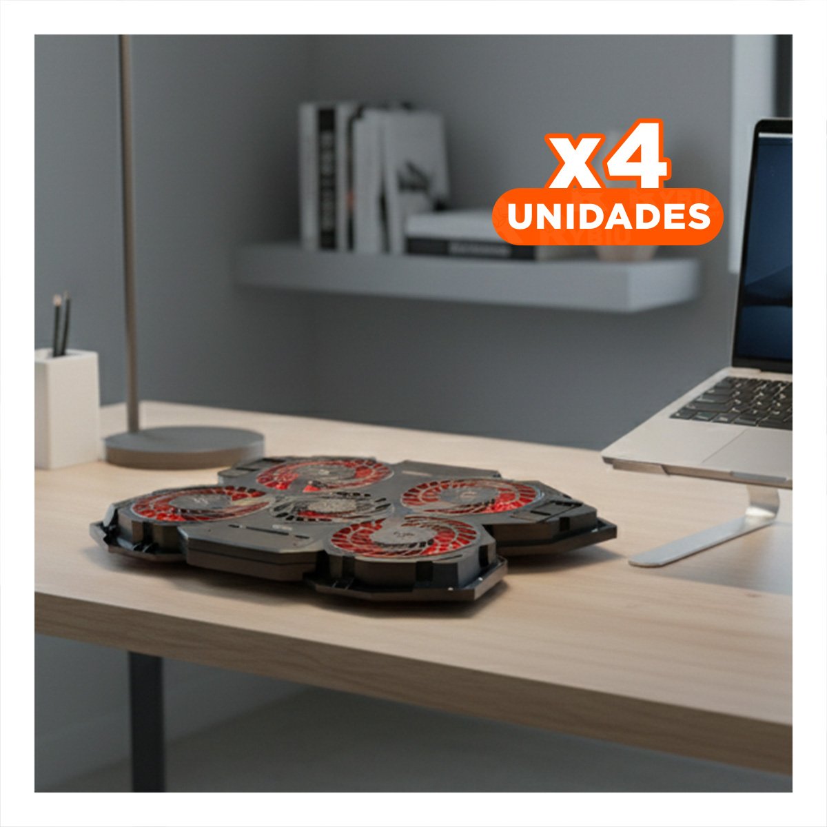 PACK4 COOLER GAMING PARA LAPTOP 5 VENTILADORES RESISTENTE Y PORTÁTIL NEGRO - 1