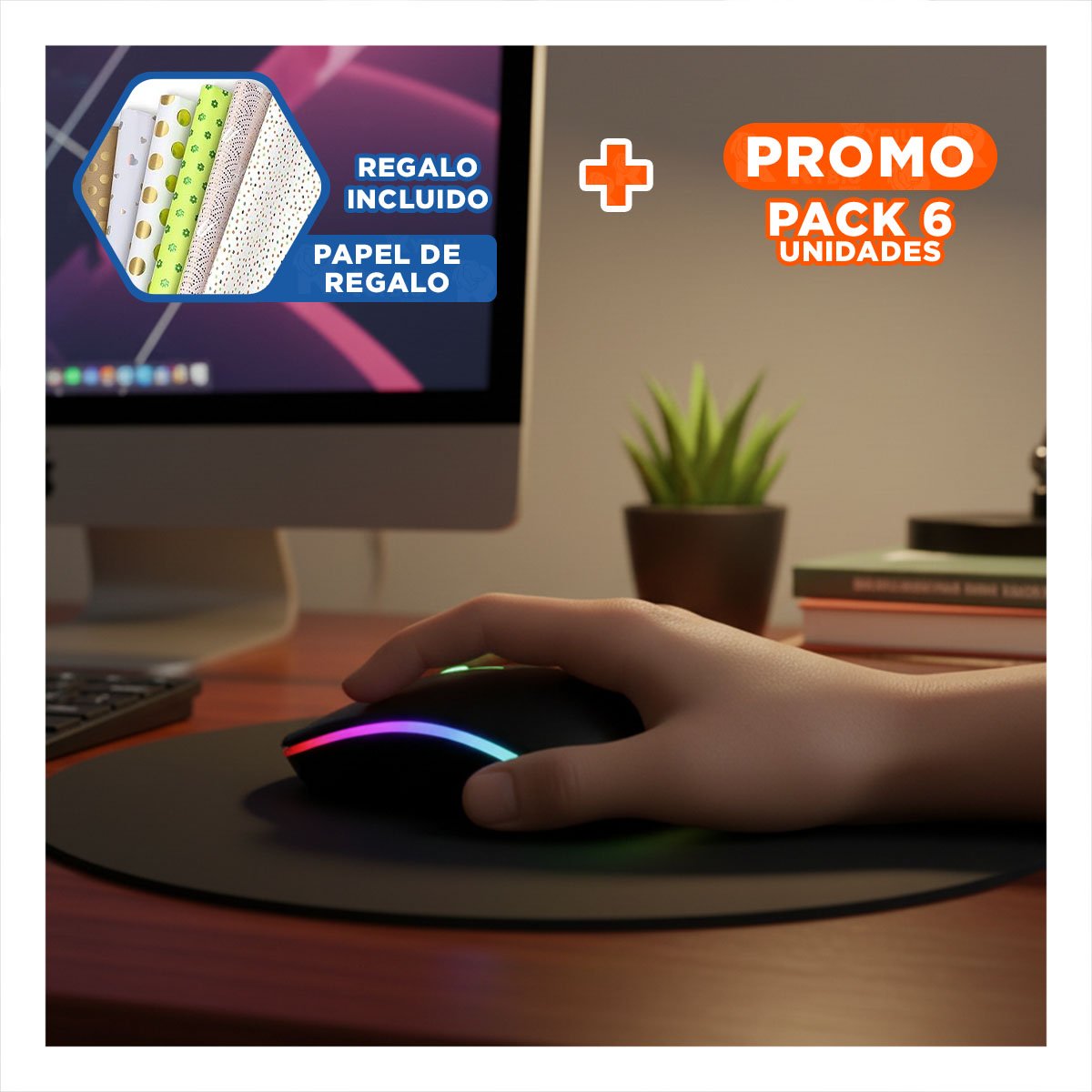 PACK6 APUNTADOR GAMER PARA PC COLOR NEGRO CONTROL AGIL Y+PAPEL REGALO - 1