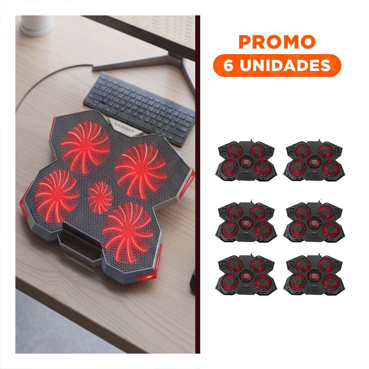 PACK6 COOLER GAMING PARA LAPTOP 5 VENTILADORES AJUSTABLE Y SILENCIOSO COLOR NEGRO - 1