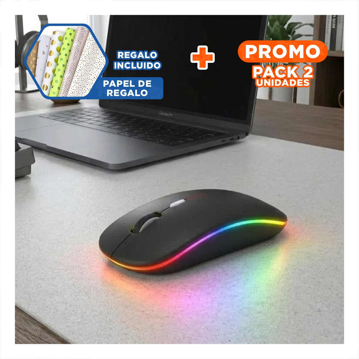PACK2 APUNTADOR GAMER COLOR NEGRO PARA PC Y LAPTOP MOVIMIENTO LIGERO Y+PAPEL REGALO - 1