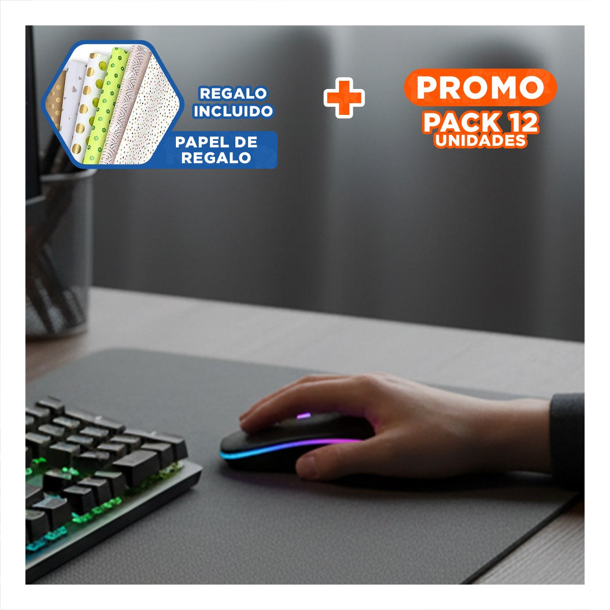 PACK12 APUNTADOR GAMER PARA PC NEGRO MANEJO RAPIDO Y+PAPEL REGALO - 1