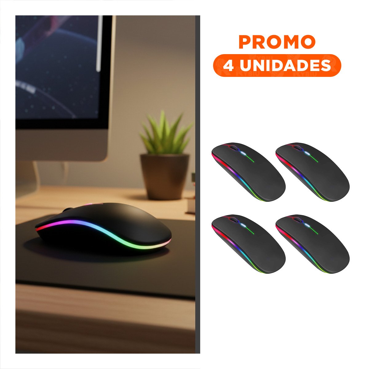 PACK4 MOUSE RECARGABLE PARA PC Y LAPTOP COLOR NEGRO MANEJO PRECISO Y+REGALO STICKER - 1