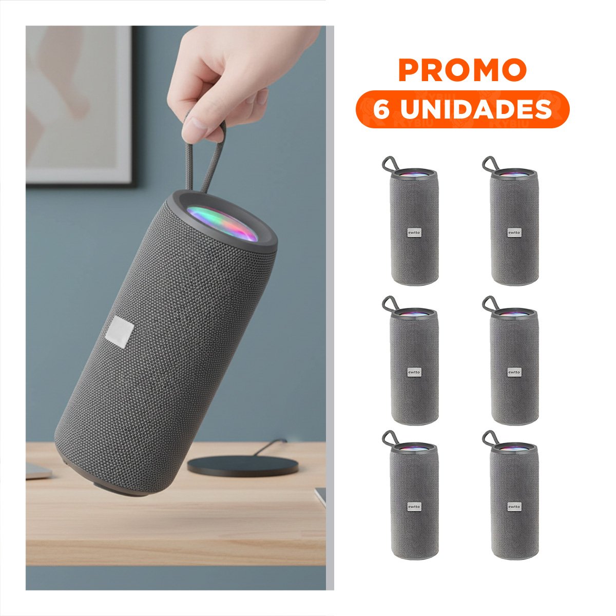 PACK6 PARLANTE INALAMBRICO COLOR PLOMO CON SONIDO ESTEREO Y FUNCIONAMIENTO INTUITIVO - 1