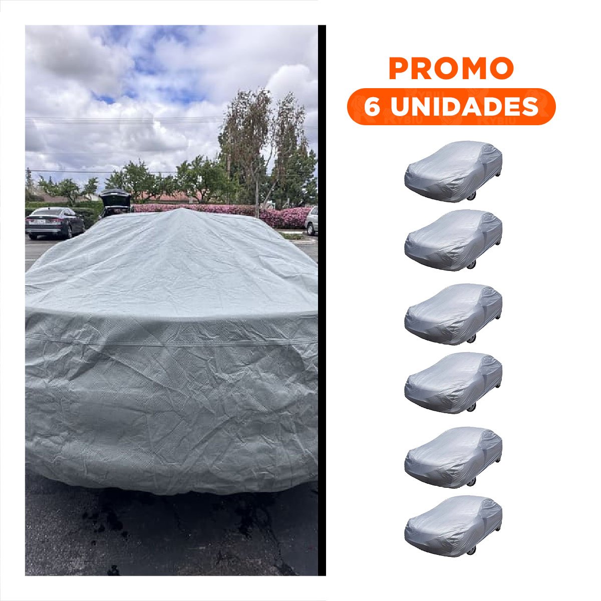 PACK6 FUNDA IMPERMEABLE XL 540X175X120CM GRIS PARA AUTO EXTERIOR - 1