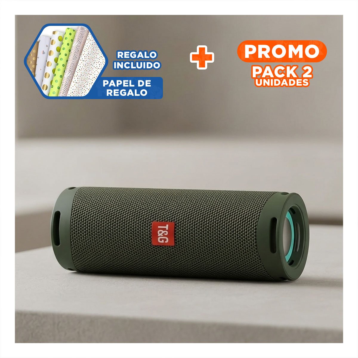 PACK2 BOCINA MUSICAL VERDE MILITAR CON SONIDO CLARO Y+PAPEL REGALO - 1