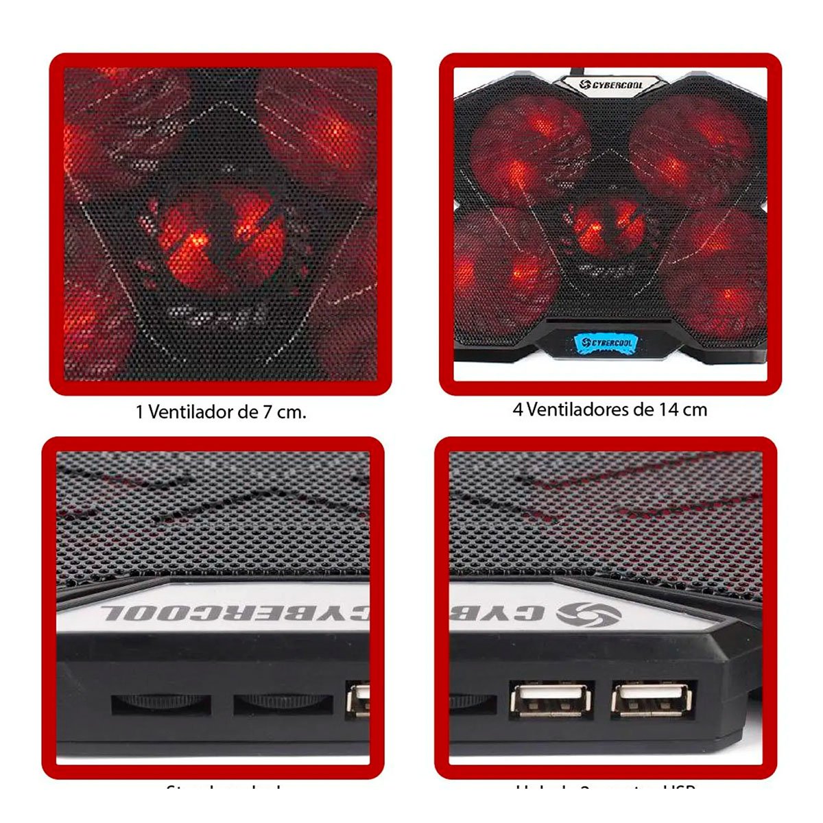 PACK4 ENFRIADOR PARA LAPTOP 5 VENTILADORES DELGADO Y POTENTE COLOR NEGRO Y+PAPEL REGALO - 5