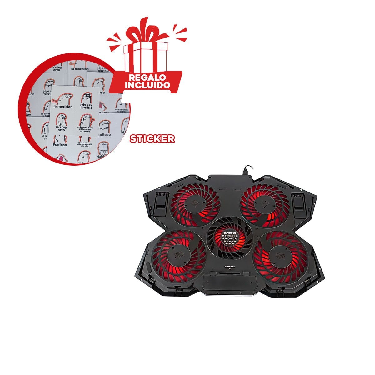 VENTILADOR PARA LAPTOP 5 ASPAS AJUSTABLE Y COMPACTO COLOR NEGRO Y+REGALO STICKER - 1
