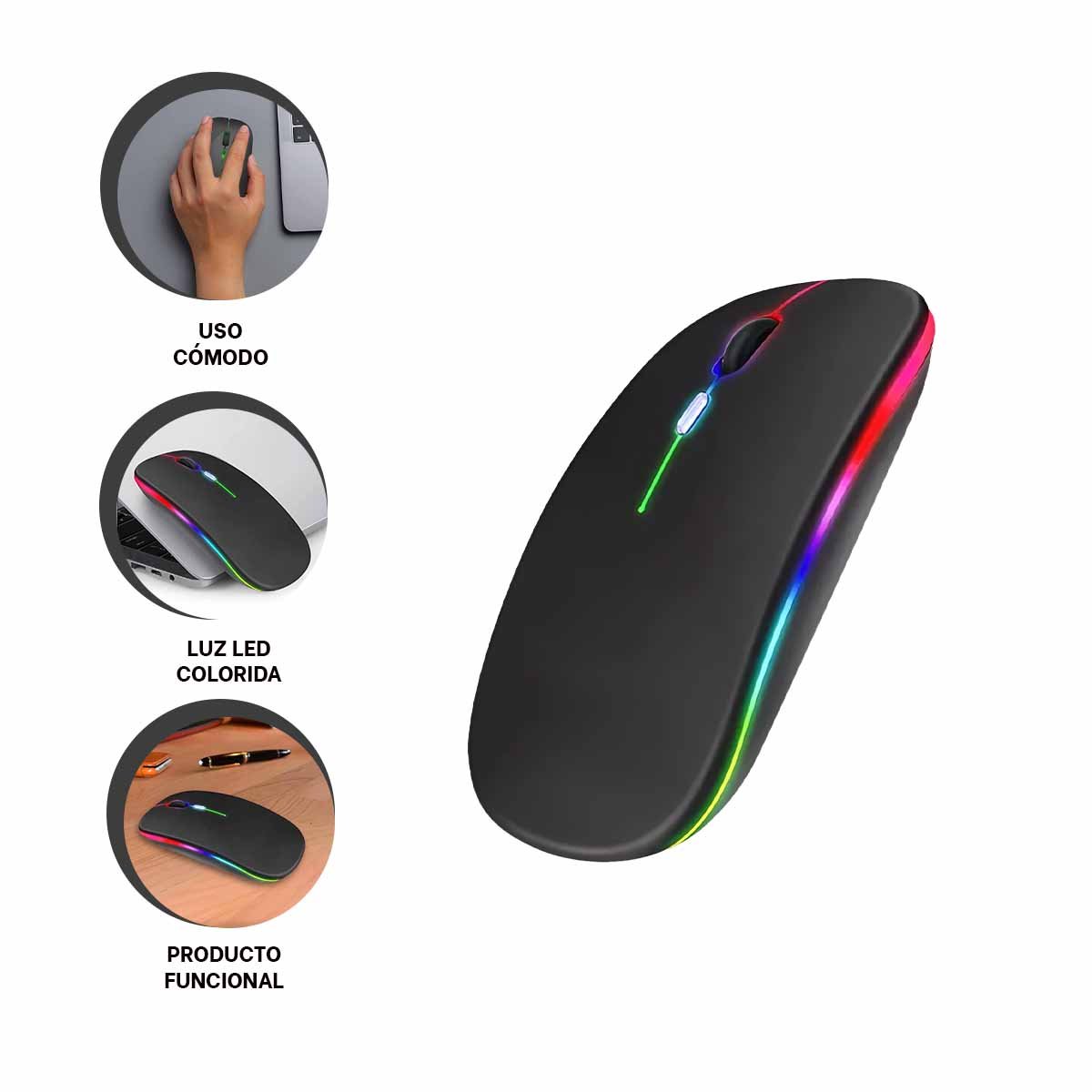 MOUSE RECARGABLE NEGRO PARA PC Y LAPTOP MANEJO AGIL - 3