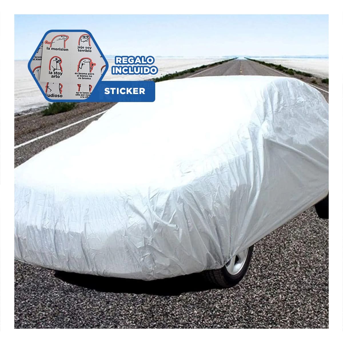 COBERTOR AUTOMOTRIZ XL 540X175X120CM GRIS IMPERMEABLE RESISTENTE Y+REGALO STICKER - 1