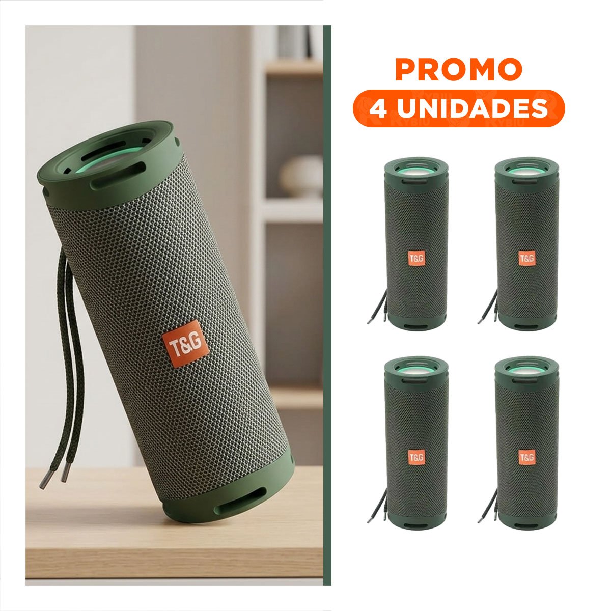 PACK4 BOCINA RECARGABLE VERDE MILITAR CON SONIDO EQUILIBRADO Y+REGALO STICKER - 1