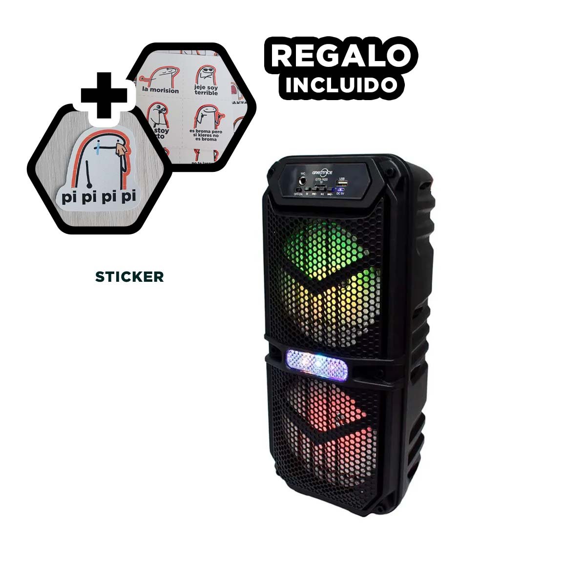 BOCINA PORTATIL COLOR NEGRO 6,5 PULGADAS CON SONIDO NITIDO Y+REGALO STICKER - 1