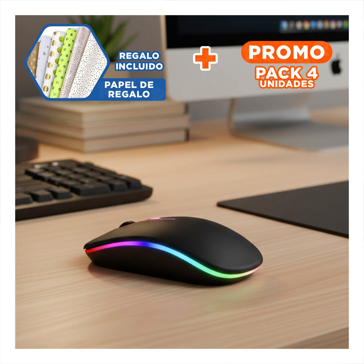 PACK4 APUNTADOR GAMER NEGRO PARA PC Y LAPTOP USO DIARIO Y+PAPEL REGALO - 1