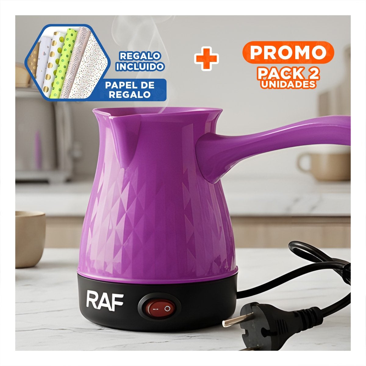 PACK2 DISPOSITIVO DE PLASTICO 500ML MORADO CON ACERO INOXIDABLE PARA TURCO Y+PAPEL REGALO - 1