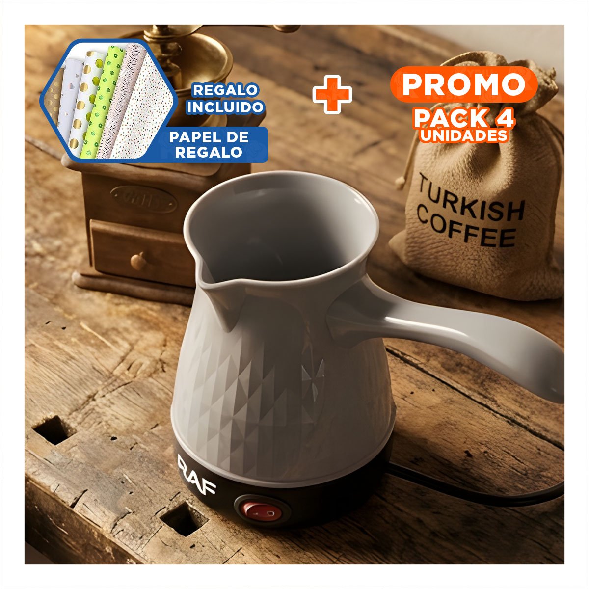 PACK4 HERVIDOR TURCO DE ACERO INOXIDABLE Y PLASTICO 500ML PLOMO PARA EL CAFE Y+PAPEL REGALO - 1
