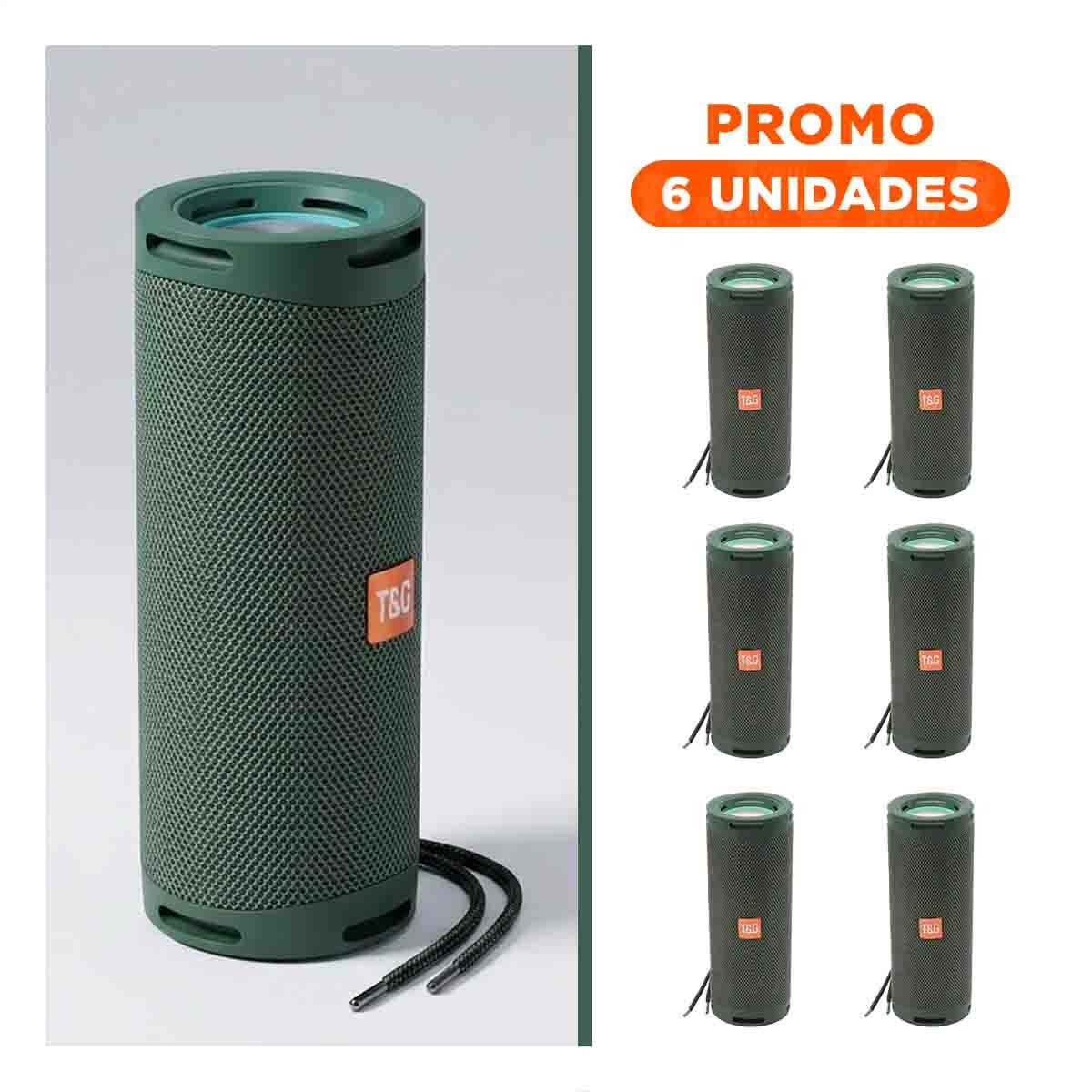 PACK6 PARLANTE INALAMBRICO COLOR VERDE MILITAR CON SONIDO ESTEREO - 1