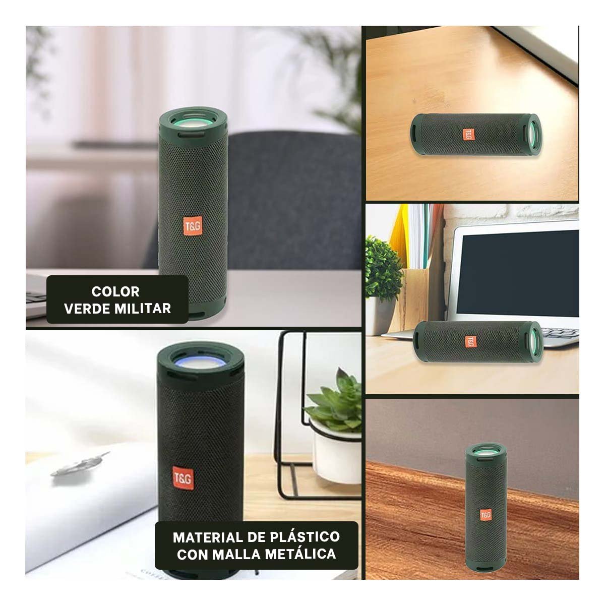 PACK6 ALTAVOZ MOVIL VERDE MILITAR CON SONIDO NITIDO Y+PAPEL REGALO - 3