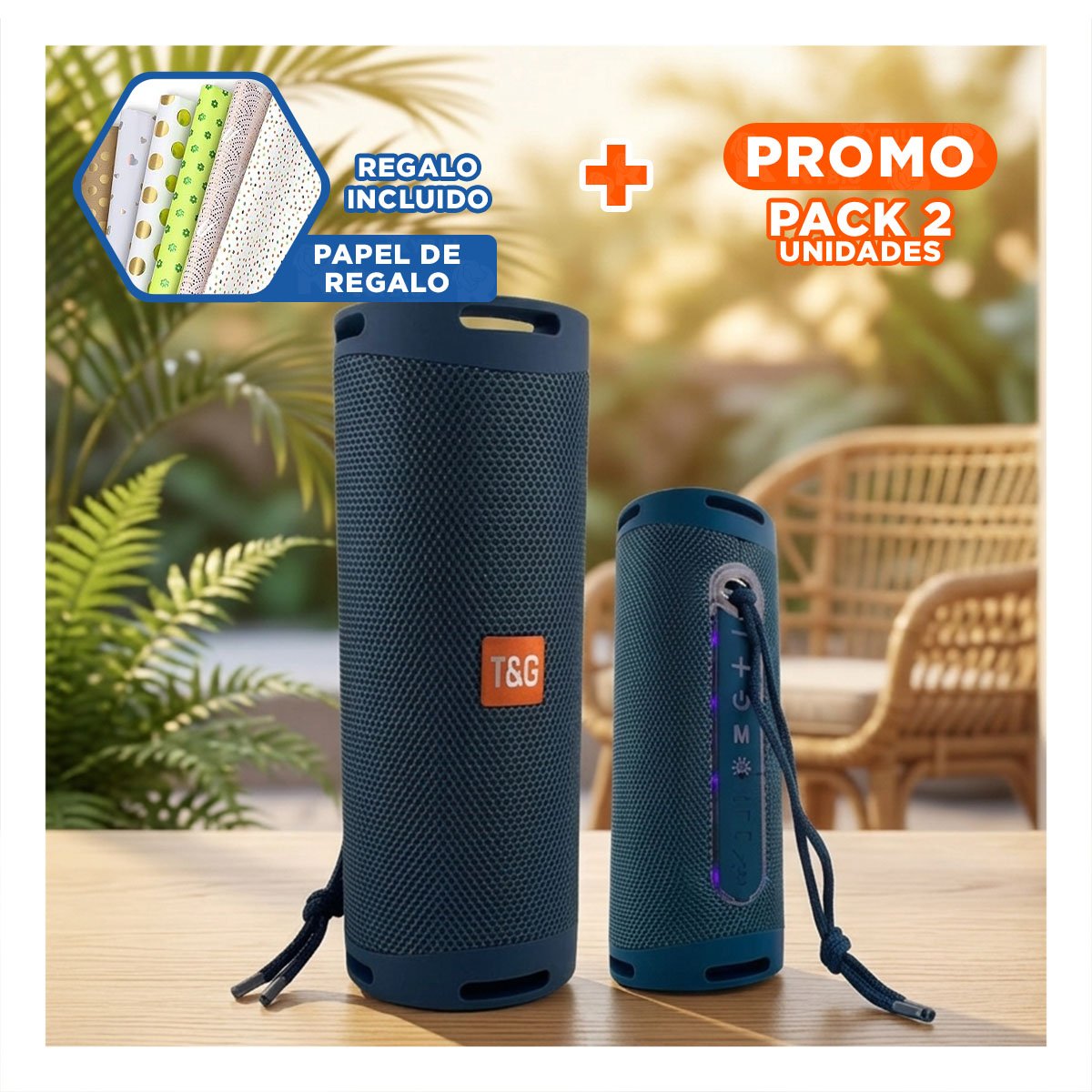 PACK2 BOCINA MUSICAL AZUL CON SONIDO CLARO Y REPRODUCCION DURADERA Y+PAPEL REGALO - 1