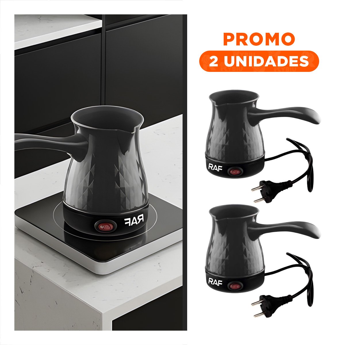 PACK2 HERVIDOR DE CAFE EN ACERO INOXIDABLE 500ML NEGRO Y PLASTICO TURCO DE LUJO - 1