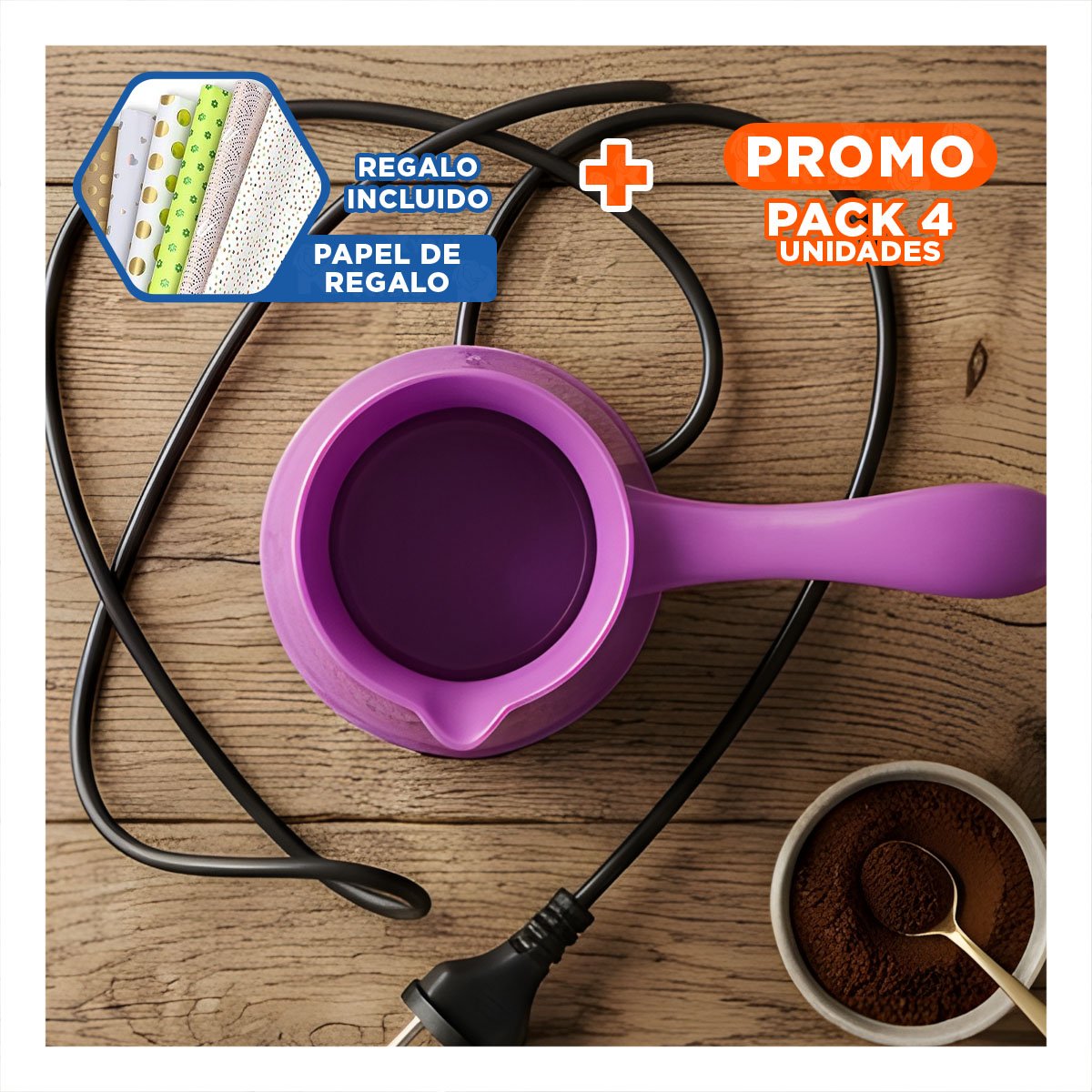 PACK4 MAQUINITA POTENTE DE TURCO 500ML MORADO EN ACERO INOXIDABLE Y PLASTICO Y+PAPEL REGALO - 1