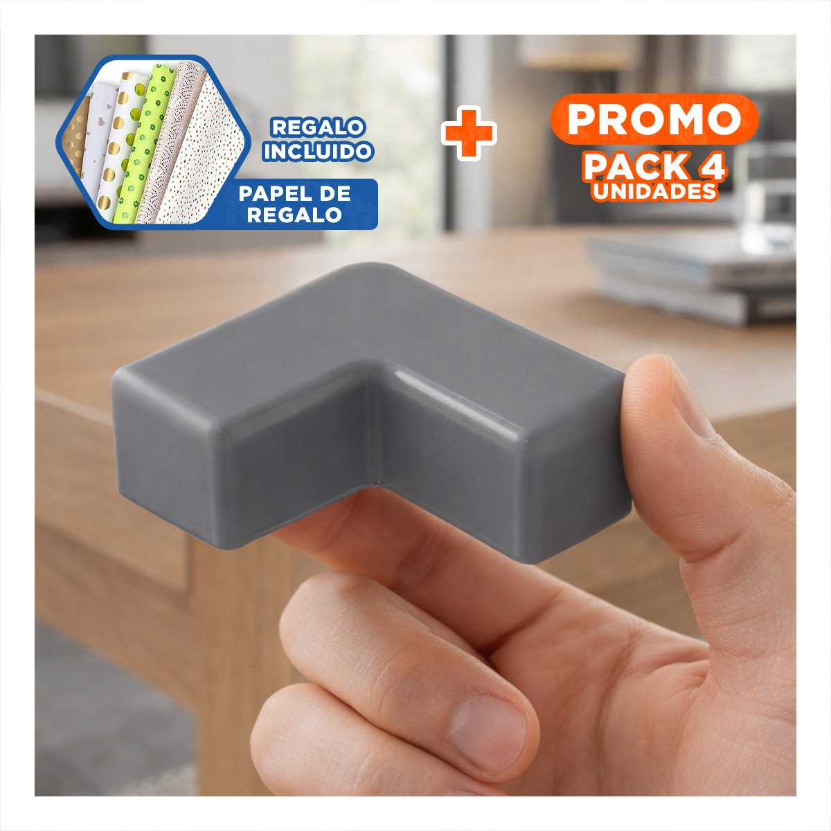 PACK4 PROTECTORES INFANTILES PARA ESQUINAS DE SEGURIDAD COLOR PLOMO Y+PAPEL REGALO - 1
