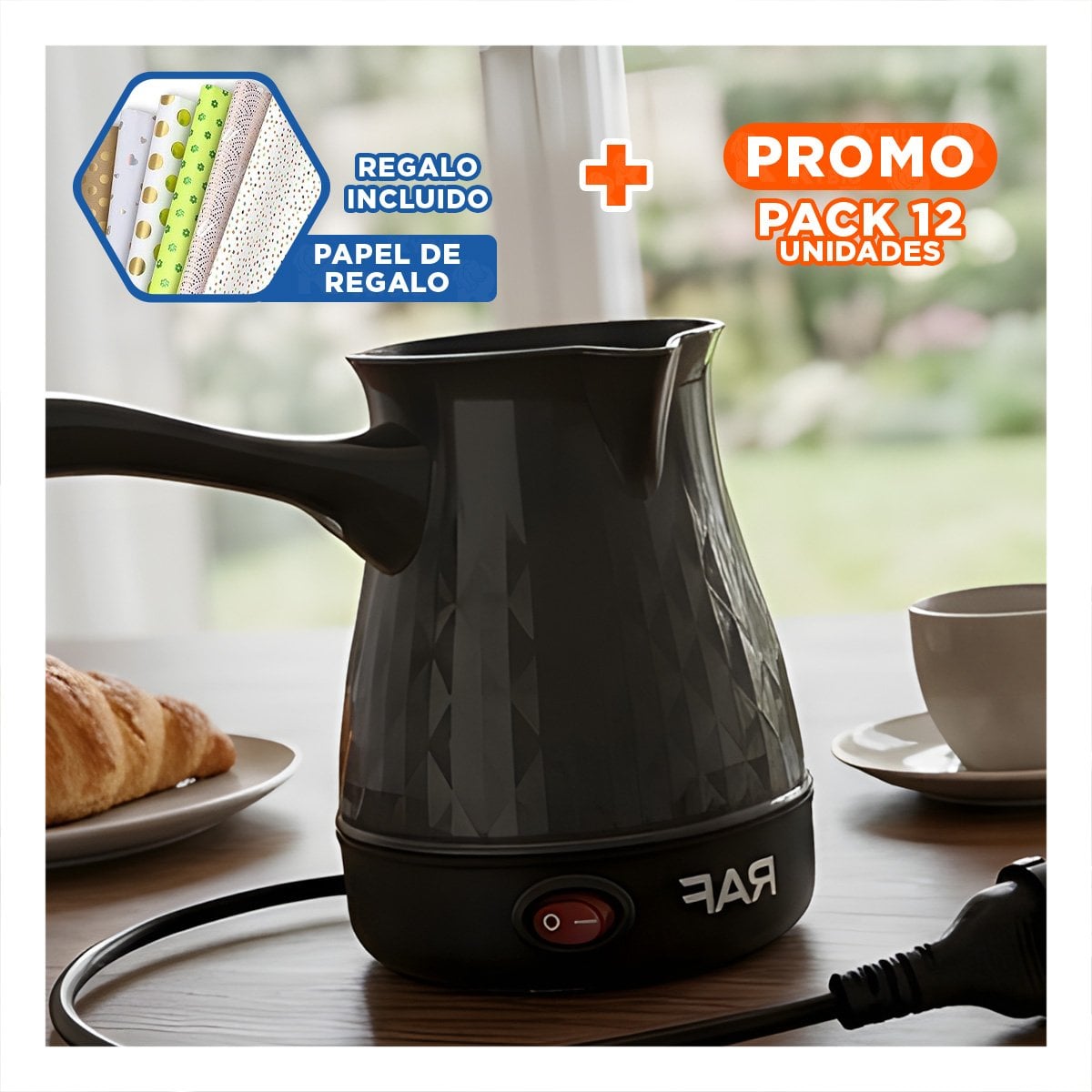 PACK12 HERVIDOR DE 500ML TURCO NEGRO CON PLASTICO Y ACERO INOXIDABLE DE DISENO Y+PAPEL REGALO - 1