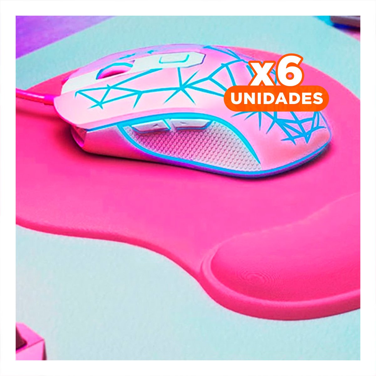 PACK6 TAPETE GEL CON ALMOHADILLA PARA OFICINA Y COMPUTADORA FUCSIA Y+REGALO STICKER - 1
