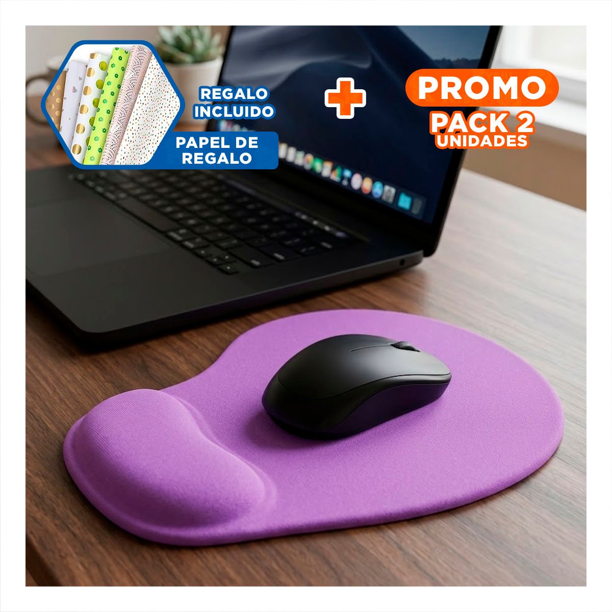 PACK2 TAPETE GEL ANTI FATIGA PARA COMPUTADORA Y TRABAJO DIARIO LILA Y+PAPEL REGALO - 1