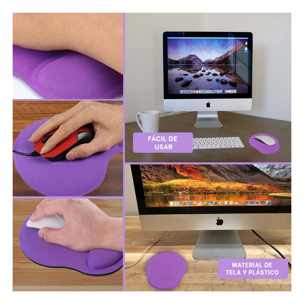 PACK2 TAPETE GEL ANTI FATIGA PARA COMPUTADORA Y TRABAJO DIARIO LILA Y+PAPEL REGALO - 3