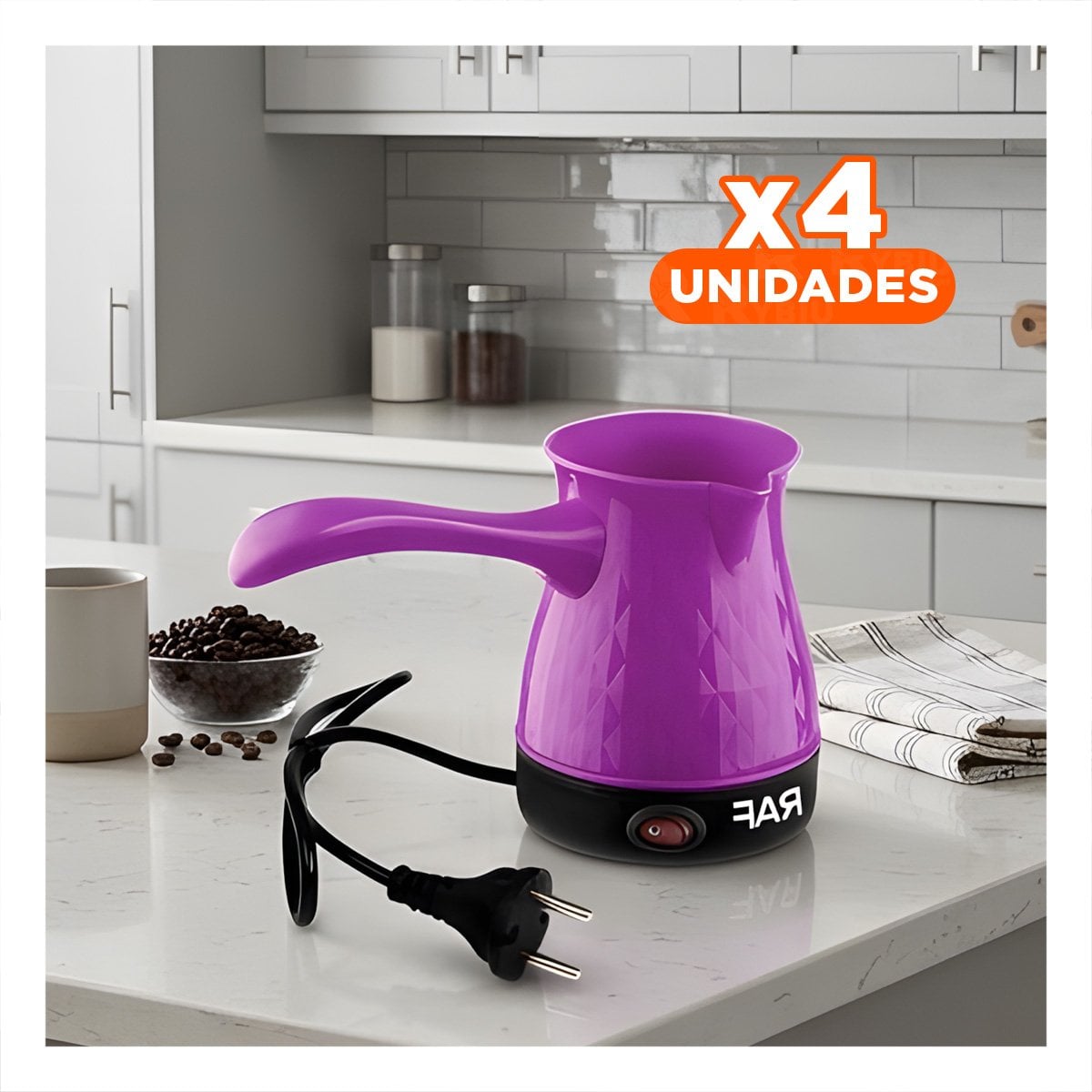 PACK4 HERVIDOR POTENTE DE MORADO 500ML TURCO EN ACERO INOXIDABLE Y PLASTICO - 1