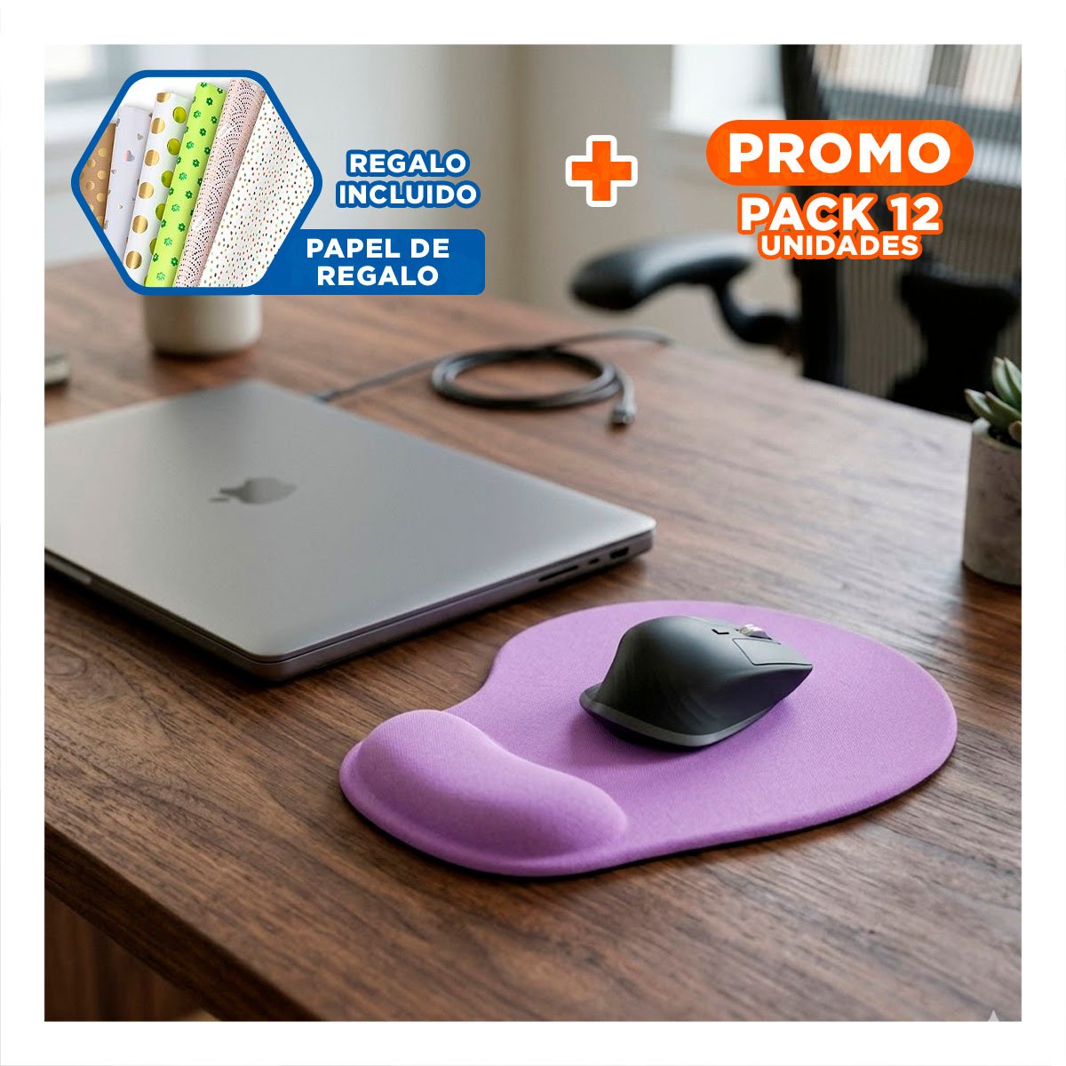 PACK12 TAPETE GEL SUAVE PARA OFICINA Y TRABAJO DIARIO COLOR LILA Y+REGALO STICKER - 1