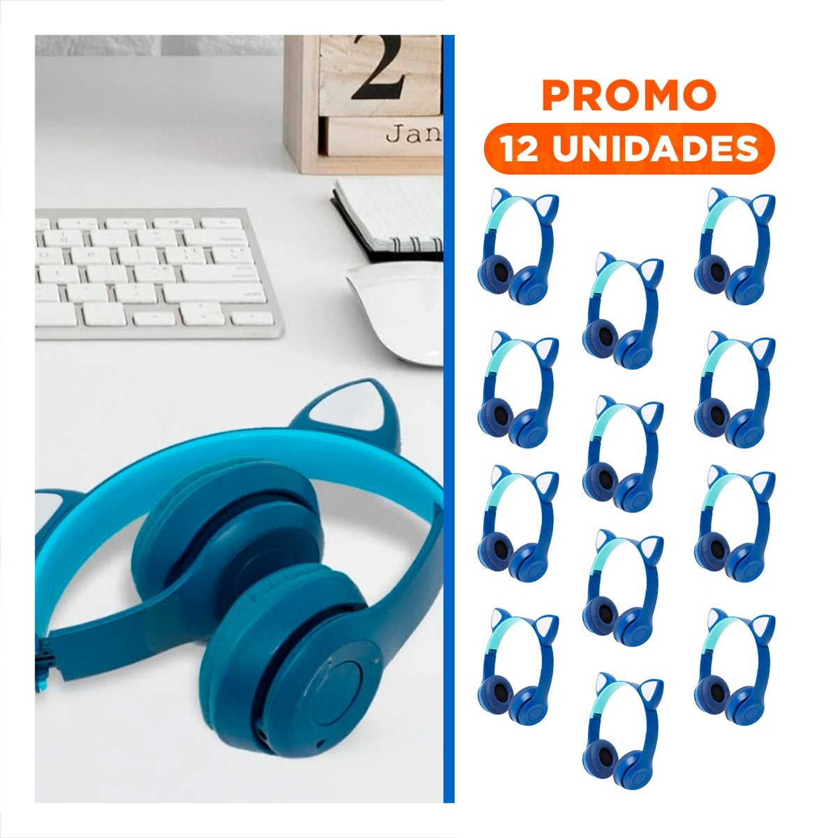 PACK2 HEADSET TIPO GATO CON LUCES COLOR AZUL PARA OFICINA Y JUEGOS Y+PAPEL REGALO - 1
