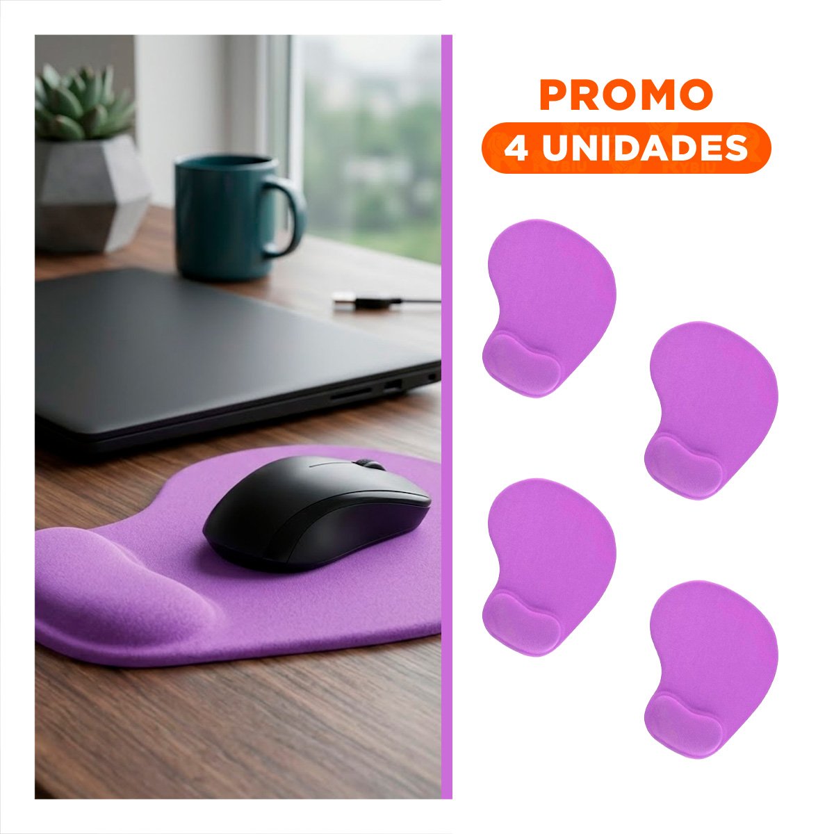 PACK4 TAPETE GEL COMPACTO COLOR LILA PARA USO DIARIO COMPUTADORA Y+REGALO STICKER - 1