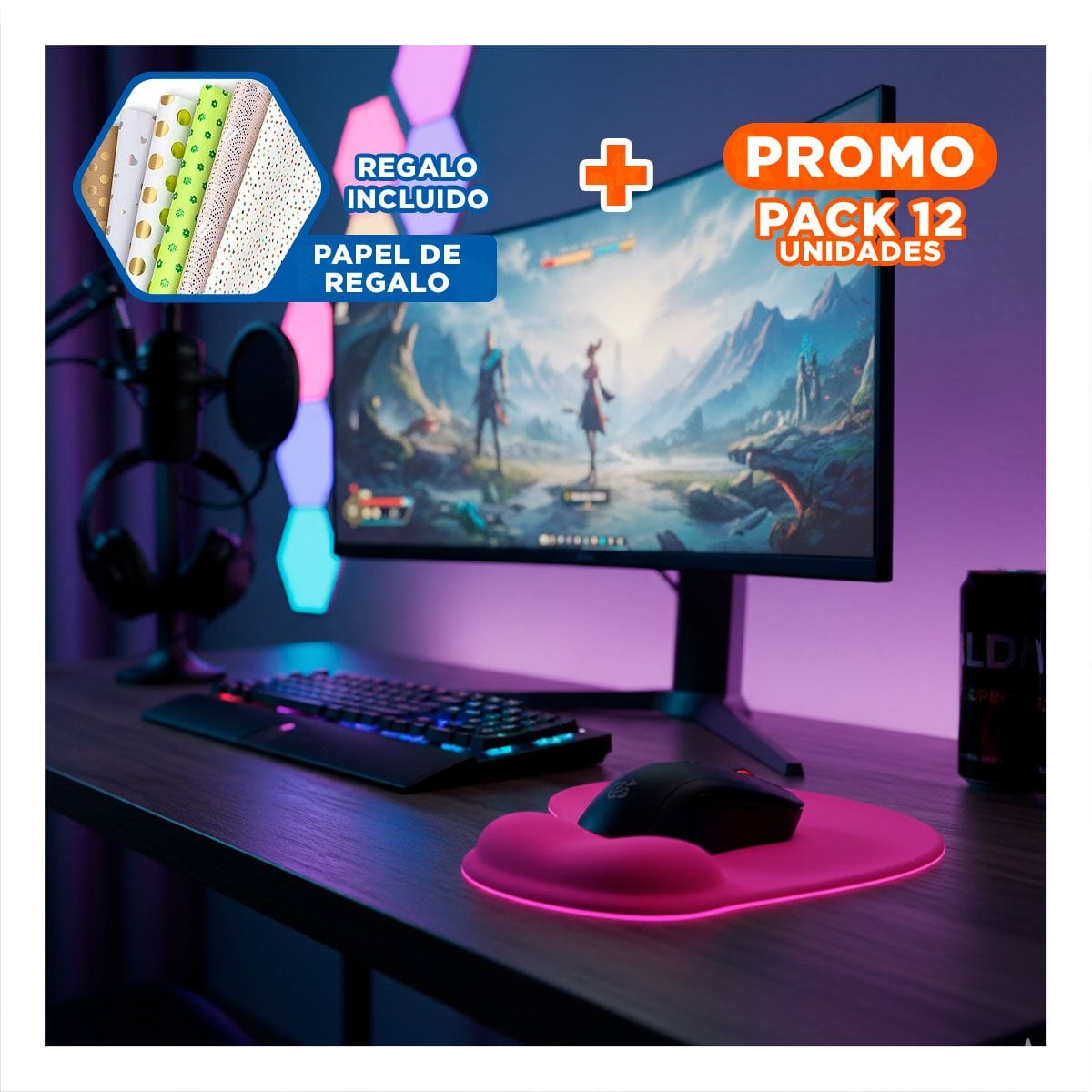 PACK4 TAPETE GEL SUAVE COLOR FUCSIA PARA USO DIARIO COMPUTADORA Y+REGALO STICKER - 1