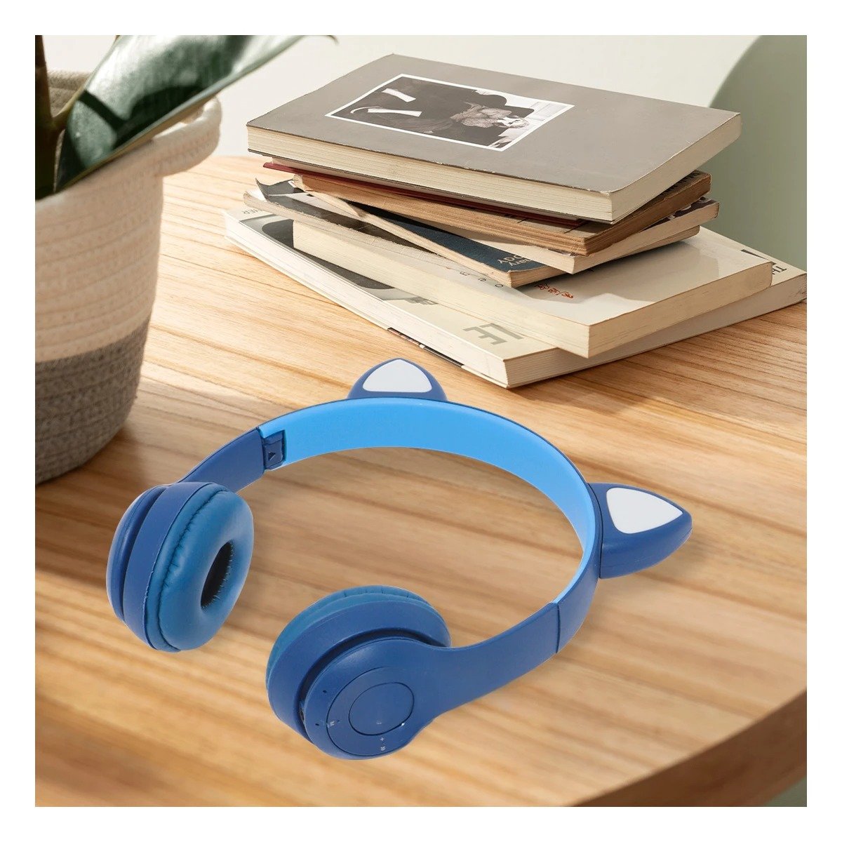 PACK12 HEADSET TIPO GATO CON LUCES COLOR AZUL PARA OFICINA Y USO DIARIO Y+REGALO STICKER - 3