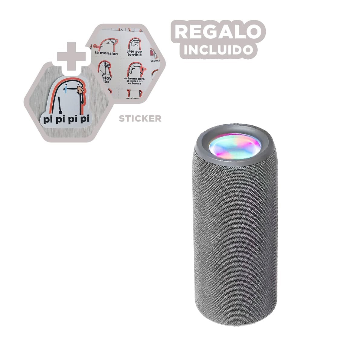 BOCINA PORTATIL COLOR PLOMO CON SONIDO ESTEREO Y FUNCIONAMIENTO SENCILLO Y+REGALO STICKER - 1