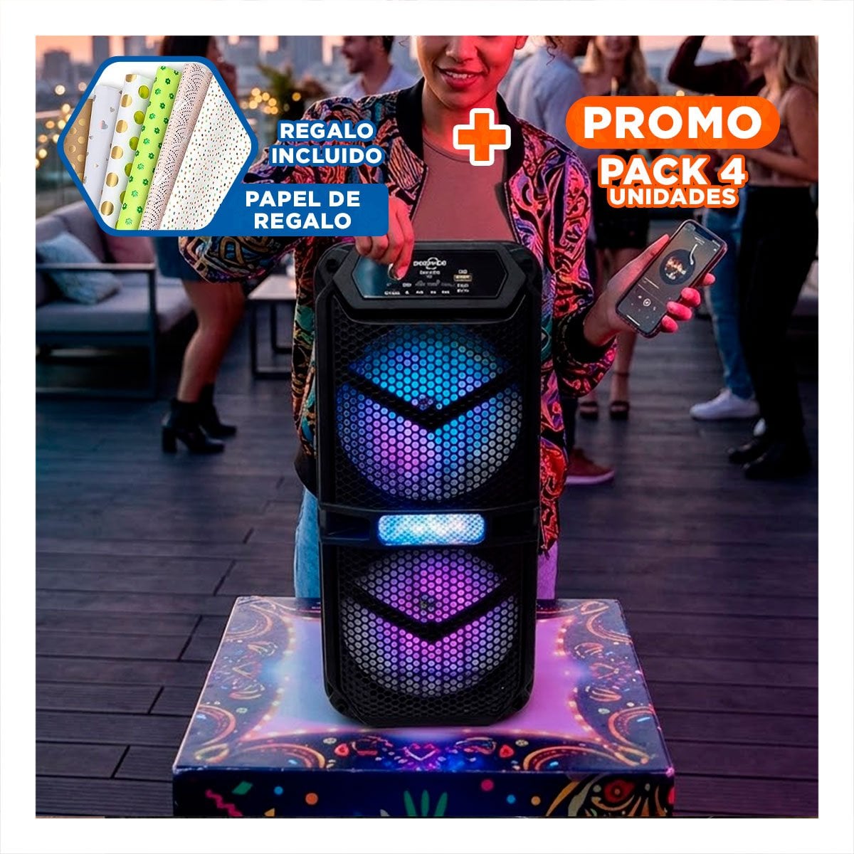 PACK4 ALTAVOZ INALAMBRICO COLOR NEGRO 6,5 PULGADAS CON SONIDO NITIDO Y+PAPEL REGALO - 1