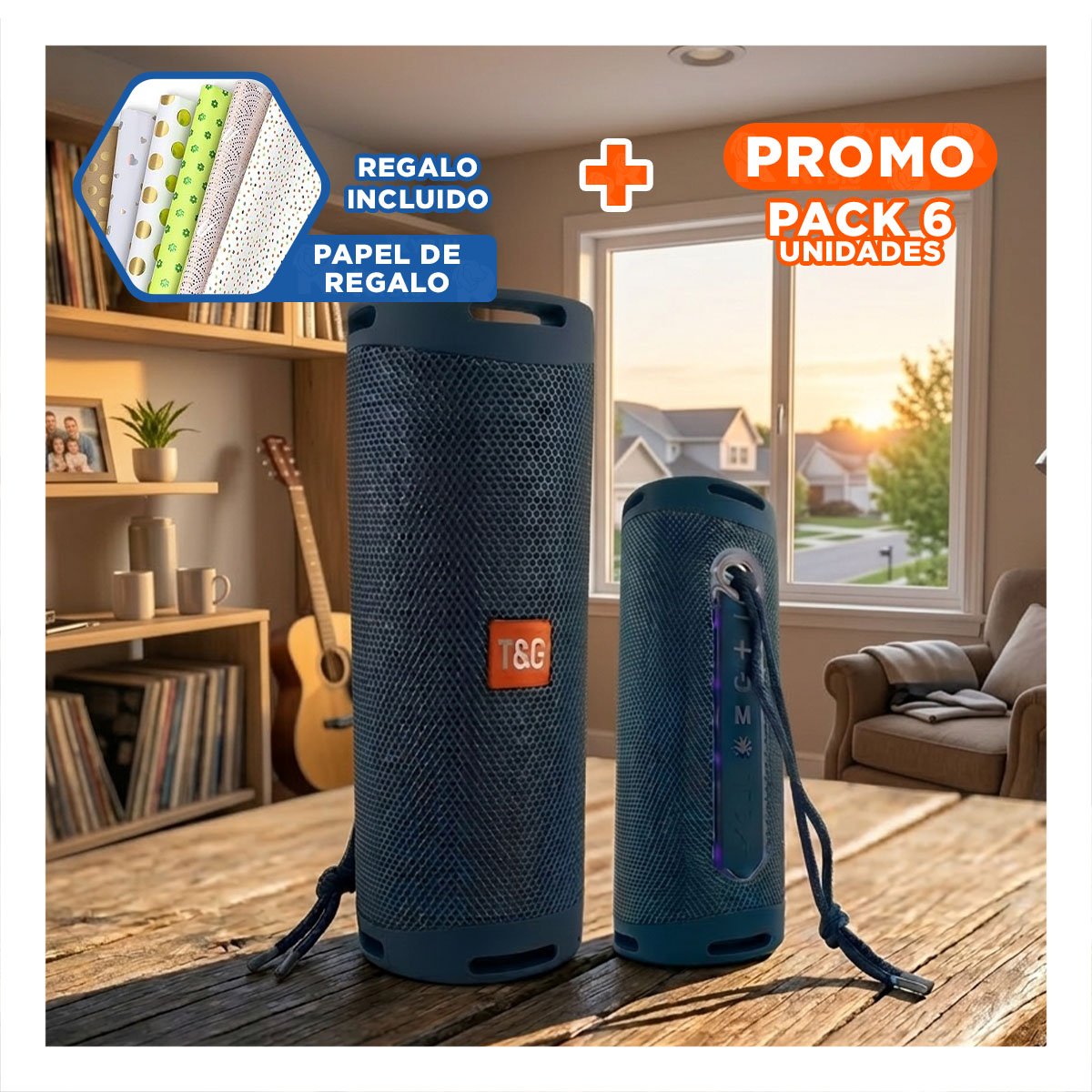 PACK6 ALTAVOZ MOVIL AZUL CON SONIDO NITIDO Y USO VERSATIL Y+PAPEL REGALO - 1