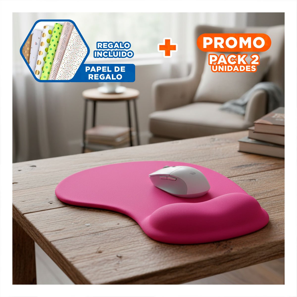 PACK2 TAPETE GEL COMPACTO PARA COMPUTADORA Y TRABAJO DIARIO COLOR FUCSIA Y+PAPEL REGALO - 1
