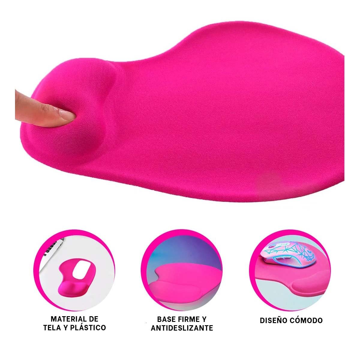 PACK2 TAPETE GEL COMPACTO PARA COMPUTADORA Y TRABAJO DIARIO COLOR FUCSIA Y+PAPEL REGALO - 3