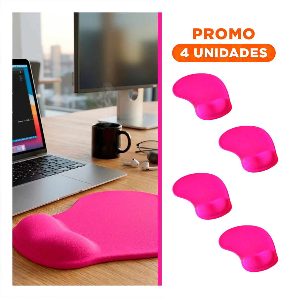 PACK4 MOUSE PAD GEL PORTATIL COLOR FUCSIA PARA OFICINA Y HOGAR - 1