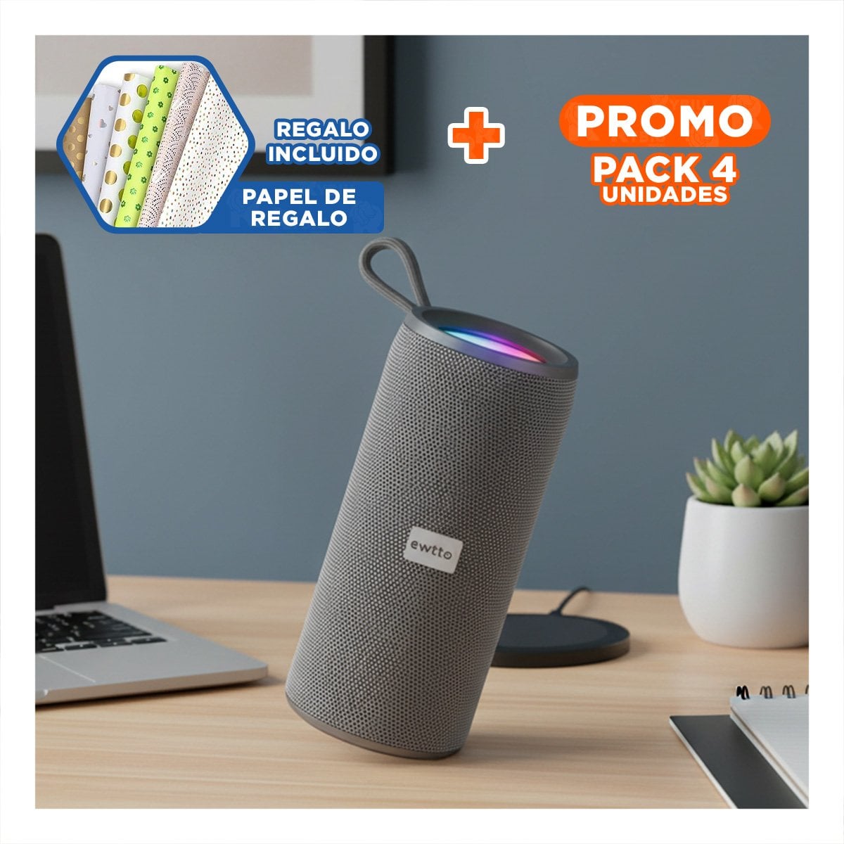 PACK4 ALTAVOZ PROFESIONAL COLOR PLOMO CON SONIDO POTENTE Y ALTA FIDELIDAD Y+PAPEL REGALO - 1