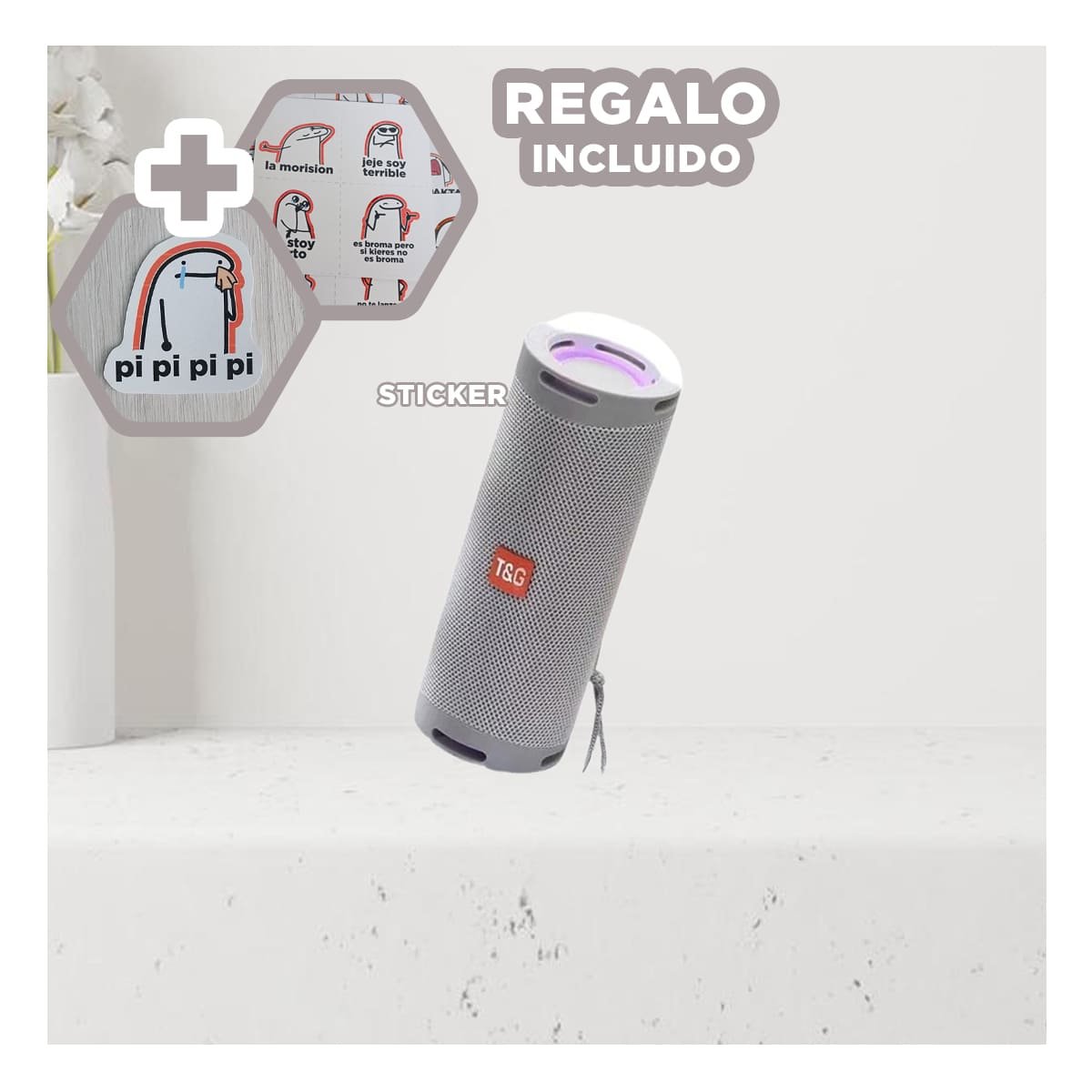 BOCINA PORTATIL COLOR PLOMO CON SONIDO ESTEREO Y FUNCIONAMIENTO SENCILLO Y+REGALO STICKER - 1