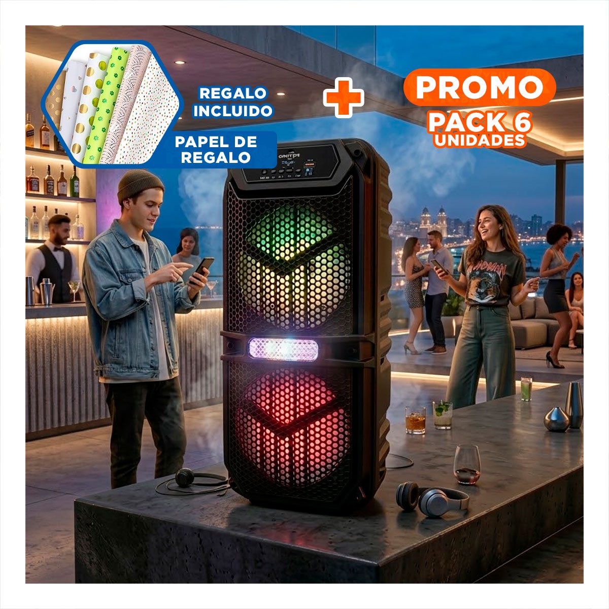 PACK6 ALTAVOZ PROFESIONAL COLOR NEGRO 6,5 PULGADAS CON SONIDO ESTEREO Y+PAPEL REGALO - 1