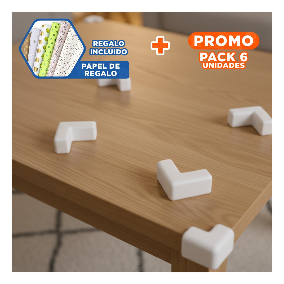 PACK6 RESGUARDOS PARA ESQUINAS DE SEGURIDAD INFANTIL BLANCO Y+PAPEL REGALO - 1